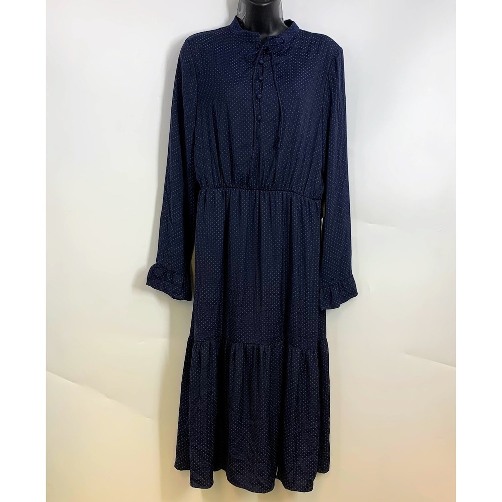 NSR Napean Sea Rd Dress Women Sz‎ L Fit & Flare Long Sleeve Navy Blue High Neck
